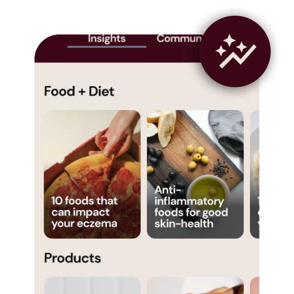 Preview of in-app insights and resources for the user. Example: 10 foods that can impact eczema'.